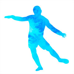  white background, silhouette of a blue watercolor athlete