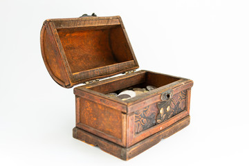 old wooden chest on a white background