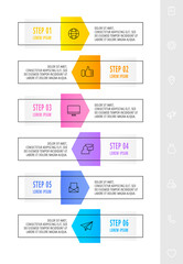 Infographic with 6 elements with arrows. Vector concept of six business options to choose from. Modern design for content, graph, diagrams, slideshow. Path step by step