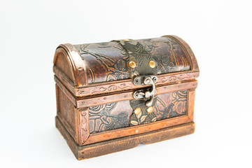 old wooden chest on a white background