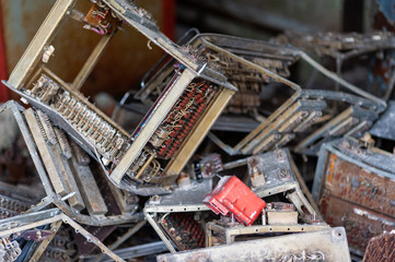 A pile of electronic scrap from the 1980s lying around in the post office of Pripyat, Chernobyl...