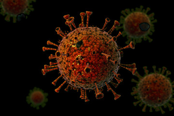 Medical 3d model of Coronavirus COVID-19 close-up on a black background. 3d render