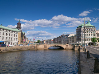 Downtown Gothenburg overlooking a bridge and church