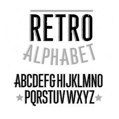 Retro alphabet font. Type letters and numbers Vector design elements.
