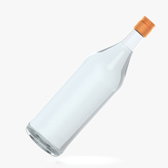 Glass bottle isolated with reflections. 3d illustration