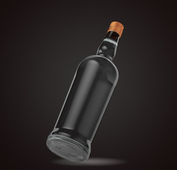 Glass bottle isolated with reflections. 3d illustration