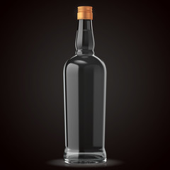Glass bottle isolated with reflections. 3d illustration