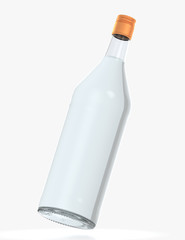 Glass bottle isolated with reflections. 3d illustration