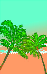 Summer time Palm beach print and embroidery graphic design vector art