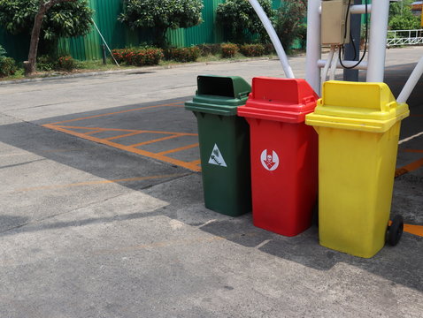 Trash can be used to classify the waste. With  yellow, red  and green colors.