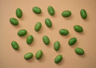 green gummy candies background