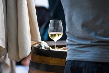 Glass of wine at gastronomic fair