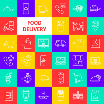 Food Delivery Line Icons