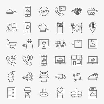 Food Delivery Line Icons Set