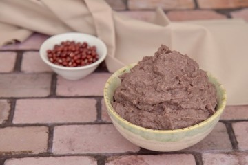 Homemade adzuki red bean paste or dip. Vegan food. Plant based diet