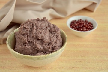 Homemade adzuki red bean paste or dip. Vegan food. Plant based diet