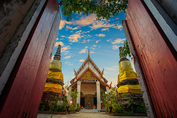 Wat Khok Kham an old chapel building that was once visited by King Rama 4.The gable of the chapel has a wooden engraving.,Samut Sakhon,Thailand stock - obrazy, fototapety, plakaty