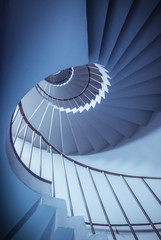 spiral staircase blue with handrail 