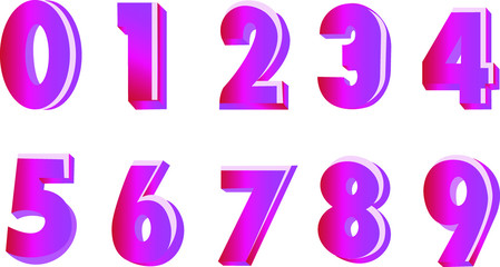 Set of Pink numbers 1, 2, 3, 4, 5, 6, 7, 8, 9, 0 . 3d illustration. Suitable for use on advertising banners posters flyers promotional items birthday