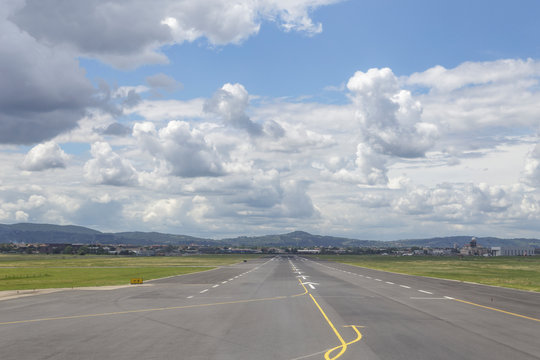 Looking down the runway at Florence airport, Tuscany, Italy.
