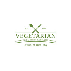 Spoon Fork Knife for Vegan Restaurant Bar Bistro Vintage Retro Logo design vector