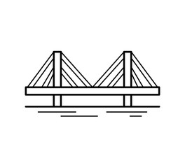 Cable-stayed bridge line icon isolated on white background. Urban architecture. Vector illustration.