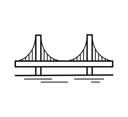 Suspension bridge line icon isolated on white background. Urban architecture. Vector illustration.