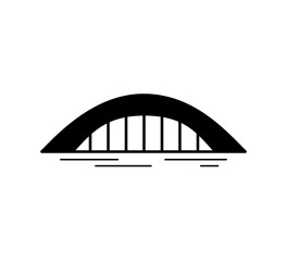 Arch bridge black silhouette icon isolated on white background. Different types of bridges. Urban architecture. Vector illustration.