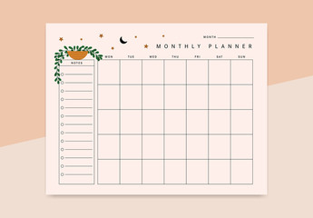 Monthly Planner Vector Layout with Plant