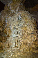 Calcite inlets, stalactites and stalagmites in large underground halls in Carlsbad Caverns National Park, New Mexico. USA