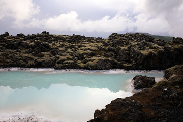 Grindavik / Iceland - August 15, 2017: The geothermal hot water and landscape around blue lagoon, Reykjavik, Iceland, Europe