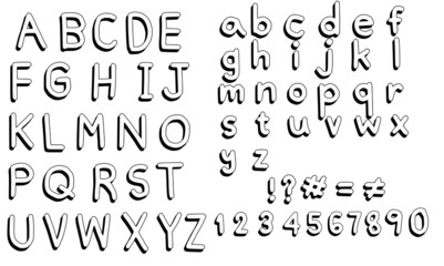 Set of 3d letters.Hand drawn alphabet.English font and number.