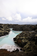 Grindavik / Iceland - August 15, 2017: The geothermal hot water and landscape around blue lagoon, Reykjavik, Iceland, Europe