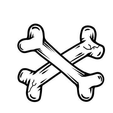 Two crossed bones. Part of the human skeleton. White dog Toy and pirate flag. Vector Cartoon and flat illustration,