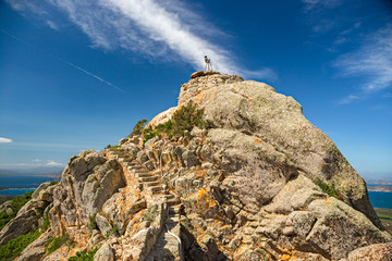 Fototapeta premium Ancient defensive structure on top of the wild island of Caprera in the Maddalena archipelago in Sardinia, Italy.