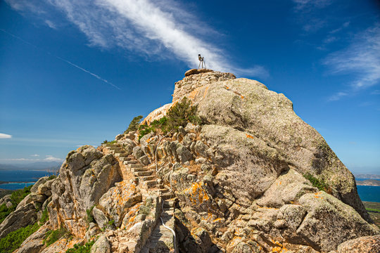 Ancient defensive structure on top of the wild island of Caprera in the Maddalena archipelago in Sardinia, Italy.