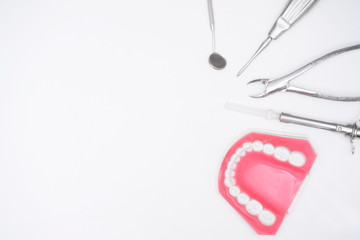 Dental tool with dental model on white background