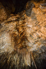 Calcite inlets, stalactites and stalagmites in large underground halls in Carlsbad Caverns National Park, New Mexico. USA