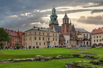 Fototapeta na wymiar View at Wavel square with medieval buildings in Krakow, Ppland