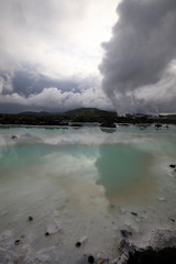 Grindavik / Iceland - August 15, 2017: The geothermal hot water and landscape around blue lagoon, Reykjavik, Iceland, Europe