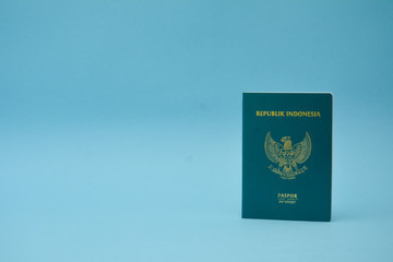 Photo of Indonesian passport concept with beautiful light blue color background