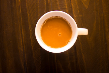 cup of coffee on wooden table