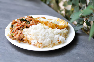 stir fried pork with chili paste, fried egg with rice