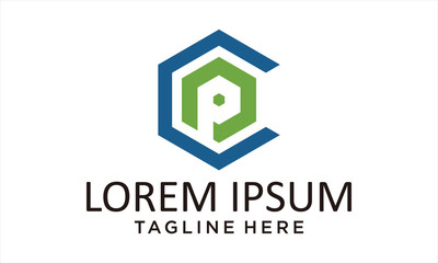 COMBINATION LOGO FROM LETTER CP OR PC HEXAGON LOGO DESIGN CONCEPT