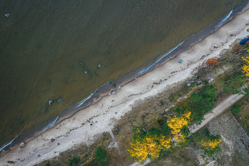 Aerial view on sea coast line, birds eye on baltic sea side