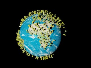 Digital image corona virus on planet Earth by continents
