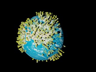 Digital image corona virus on planet Earth by continents
