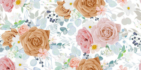 Seamless vintage pattern with floral motif for summer dress fabric © Maria