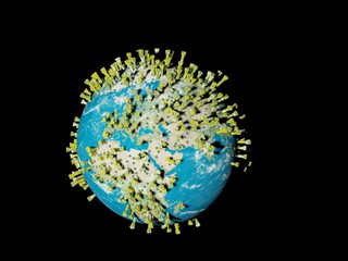 Digital image corona virus on planet Earth by continents