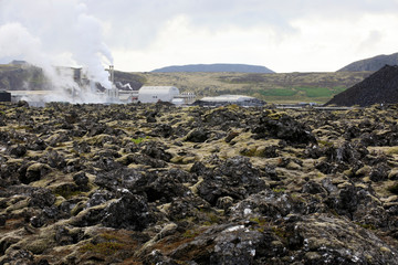 Grindavik / Iceland - August 15, 2017: The geothermal power plant near blue lagoon, Reykjavik, Iceland, Europe